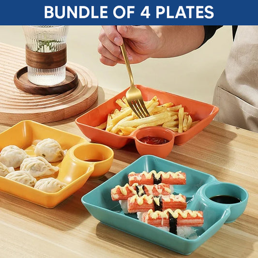 Dumpling Plate with Sauce Dish (Pack Of 4)